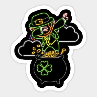 80s Retro Neon Sign Leprechaun Dabbing St Patrick - 80's Gift Sticker